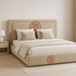 سرير مبطن مودرن لون بيج – تصميم فندقي هادئ من OGM Modern Upholstered Bed – Beige Hotel Style by OGM